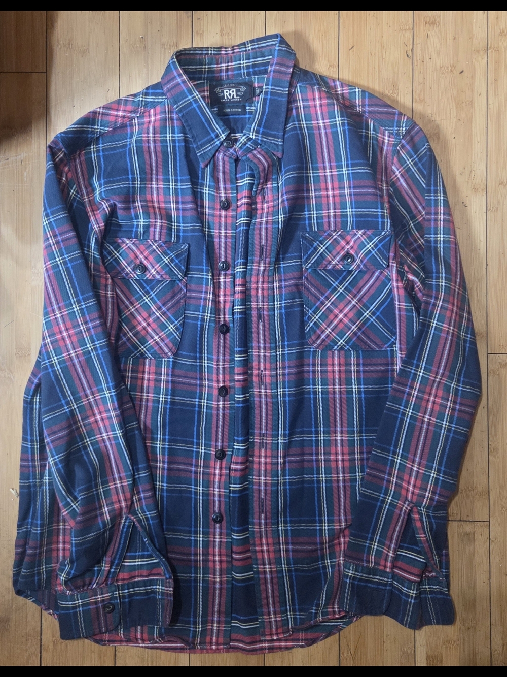 RRL Ralph Lauren Blue and Red Plaid Button-Down Shirt